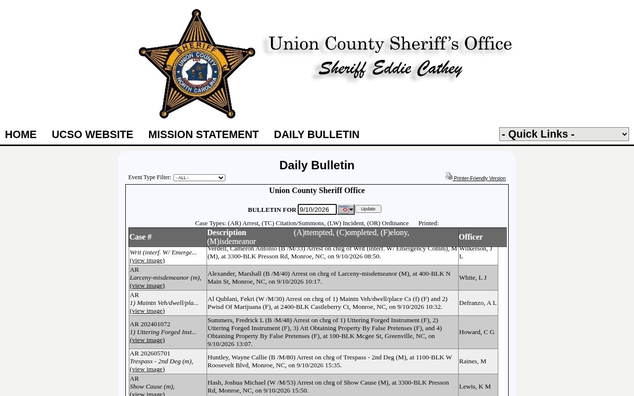 Union County Daily Bulletin selected-date view