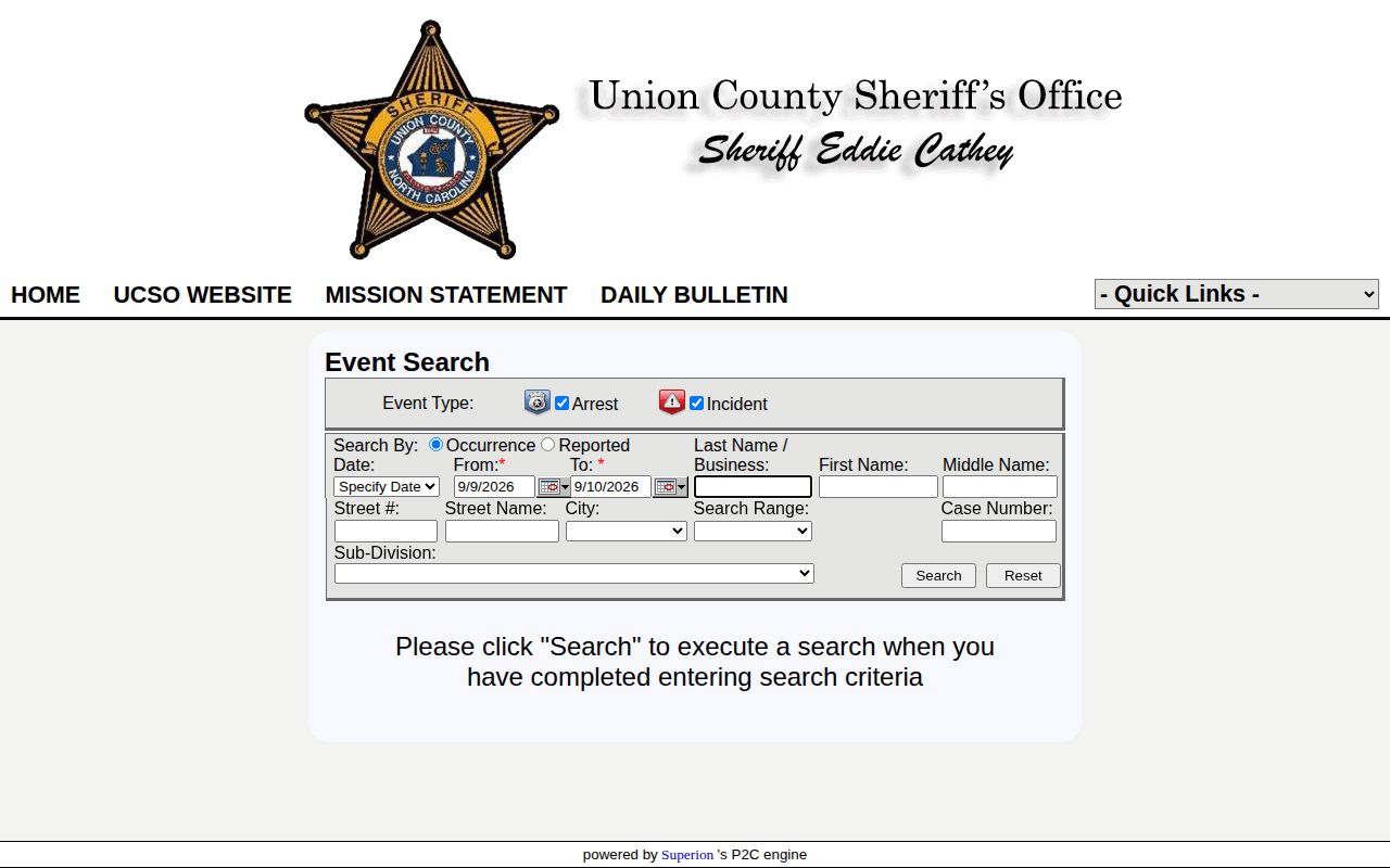 Union County arrest and incident record search controls