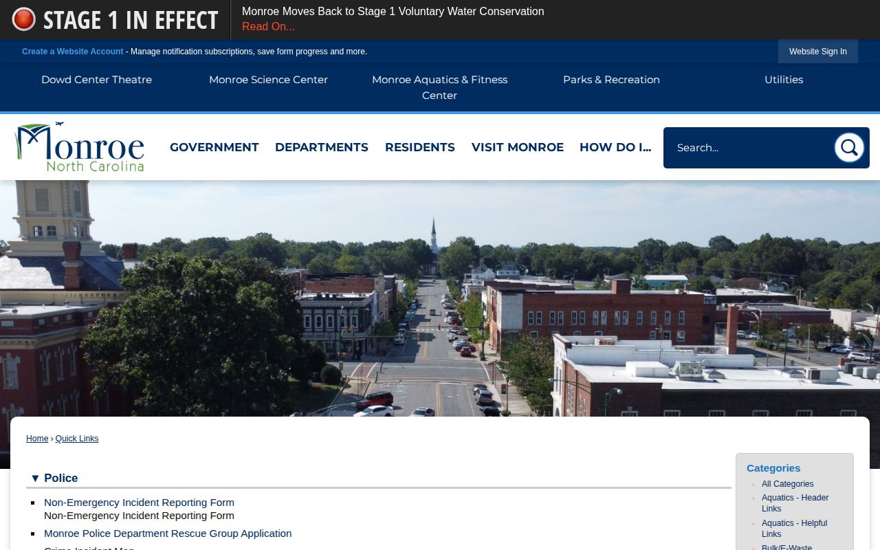 Monroe Police quick links including the crime incident map