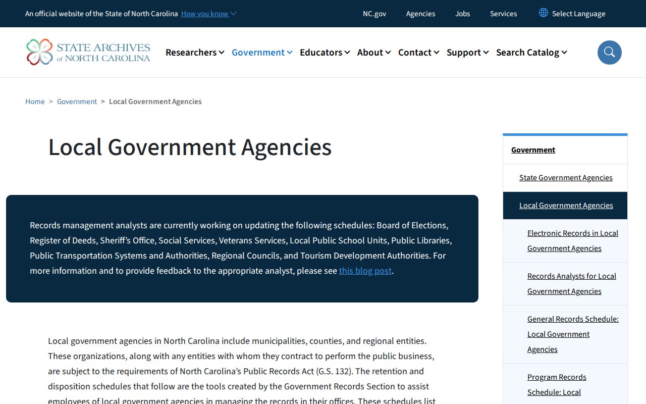 North Carolina local records retention resources
