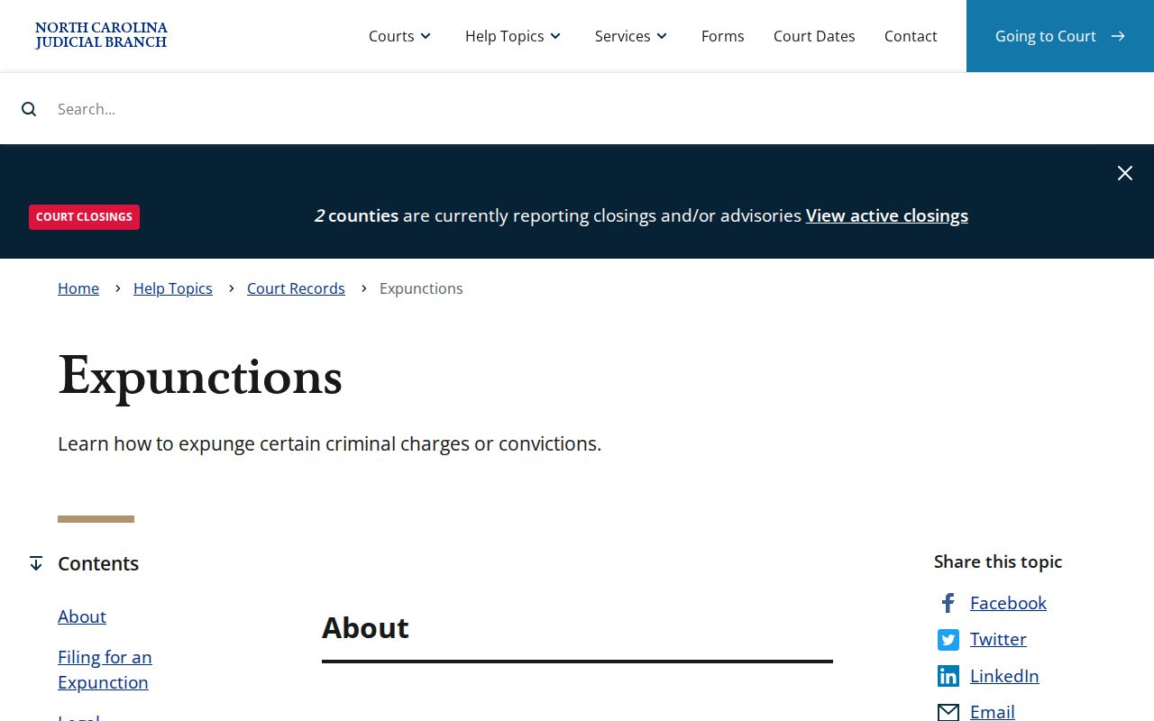 North Carolina expunction information for Union County arrest records
